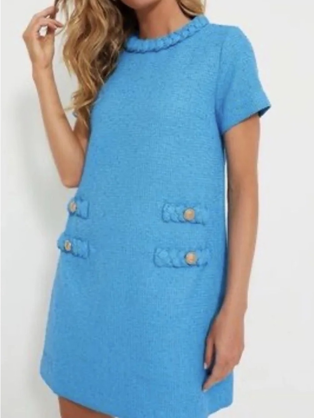 Tuckernuck Bright Sky Blue Braided-Trim Shift Dress